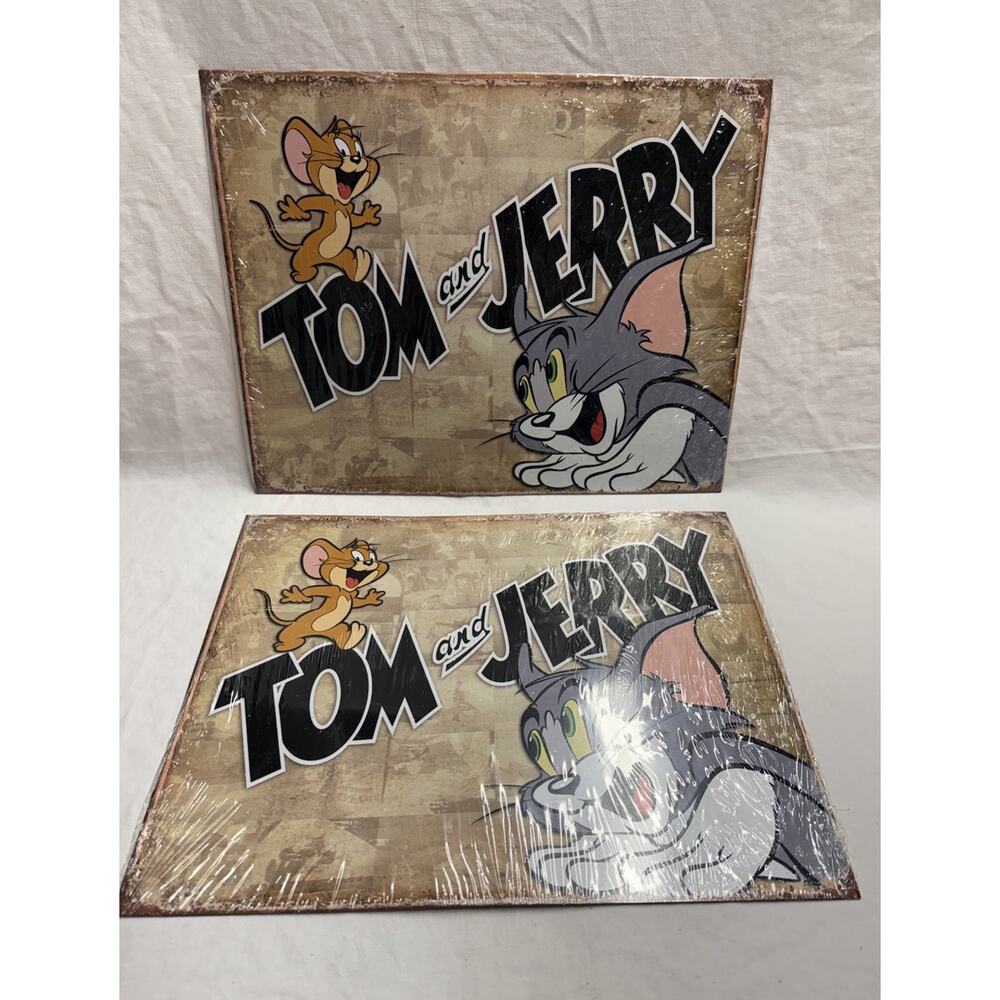 Tom and Jerry Cartoon Metal Sign Man Cave Garage Decor 12 X 16 In. Lot Of 2